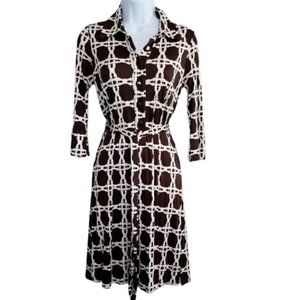 Women's LILLY PULITZER Silk Dress Brown Cream 3/4 Sleeve Size 2